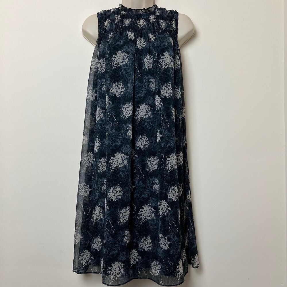 Joie Dark Blue White Sleeveless Ruched Abstract Floral Shift Dress Medium